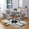 High Gloss Dining Table Set Glass with Faux Leather Industrial Style Chairs Seat