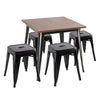 SOLID WOOD TOP SQUARE METAL DINING TABLE WITH 2/4 CHAIRS STOOL INDUSTRIAL STYLE