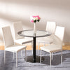 Black Tempered Round Glass Dining Table and 2/4 Leather Chairs Padded Seat Set