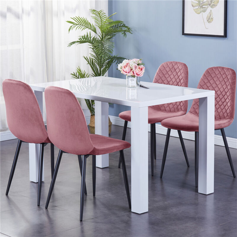 Classic White Solid Wooden Dining Table and 4 or 6 Chairs Set Kitchen Home