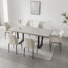 Modern Extendable MDF Wooden Dining Table PU Leather Chair Set For 6-8 Metal Leg