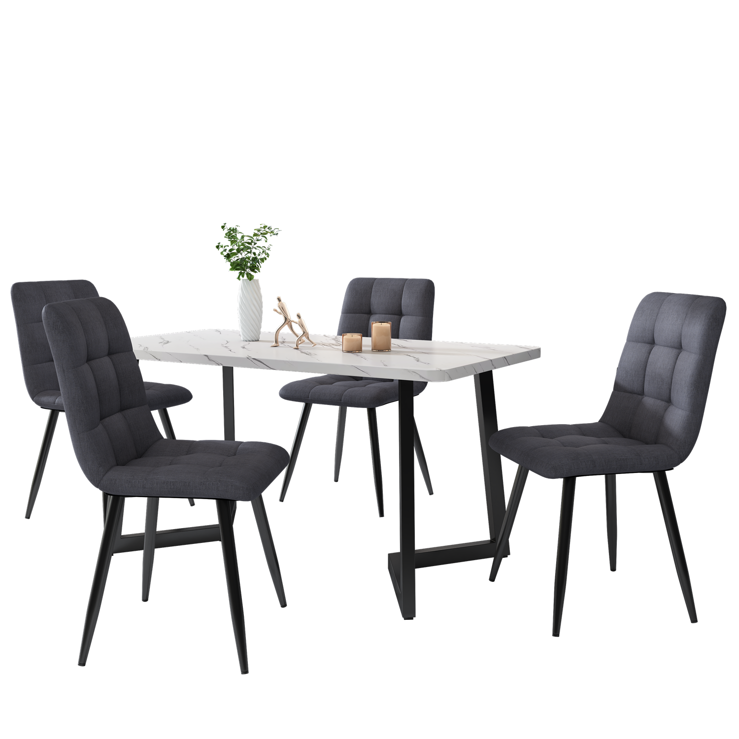 Dining Table and Chairs 4 Set Linen Padded Seat Dining Room Kitchen Furniture