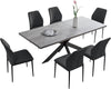 MDF Dining Table and PU Leather Chairs Set Middle Butterfly Extension Leaf Table