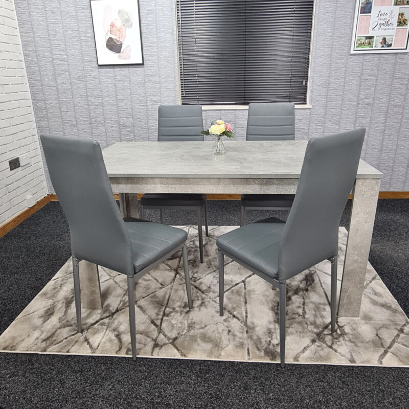 Grey Dining Table And 4 Chairs Dining Room Wood kitchen table and Leather chairs