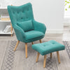 Vintage Fabric Wingback Chair Accent Tub Armchair with Oak Legs Footstool Lounge