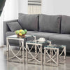 Nest of 3 Coffee Table Sofa Side End Table Tempered glass Stainless Steel Legs