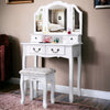 Dressing Table With Drawer Mirror & Stool Set Makeup Desk Vanity Table Bedroom