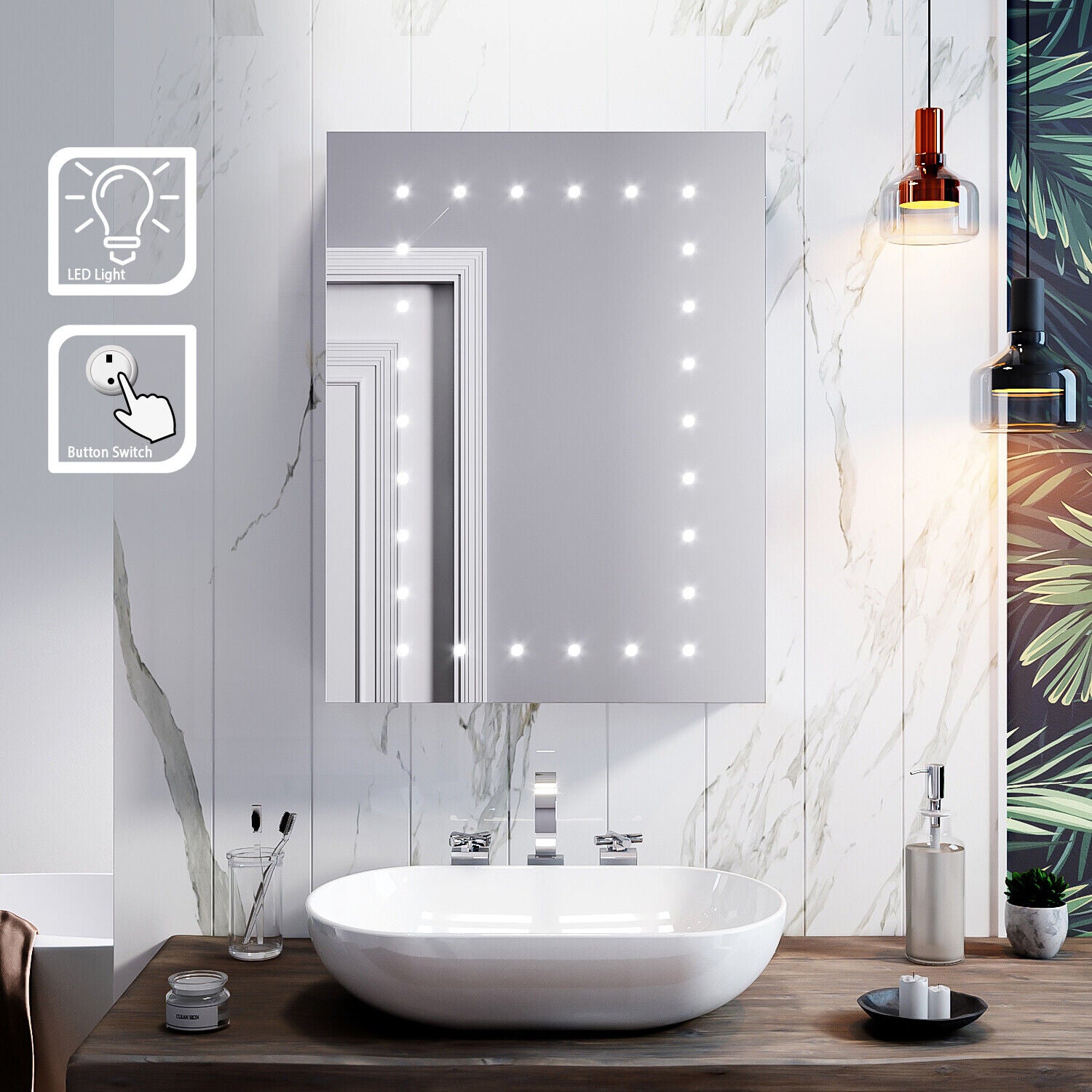Bathroom Mirror Cabinet With LED Lights Demister/Infrared Sensor/Button Switch