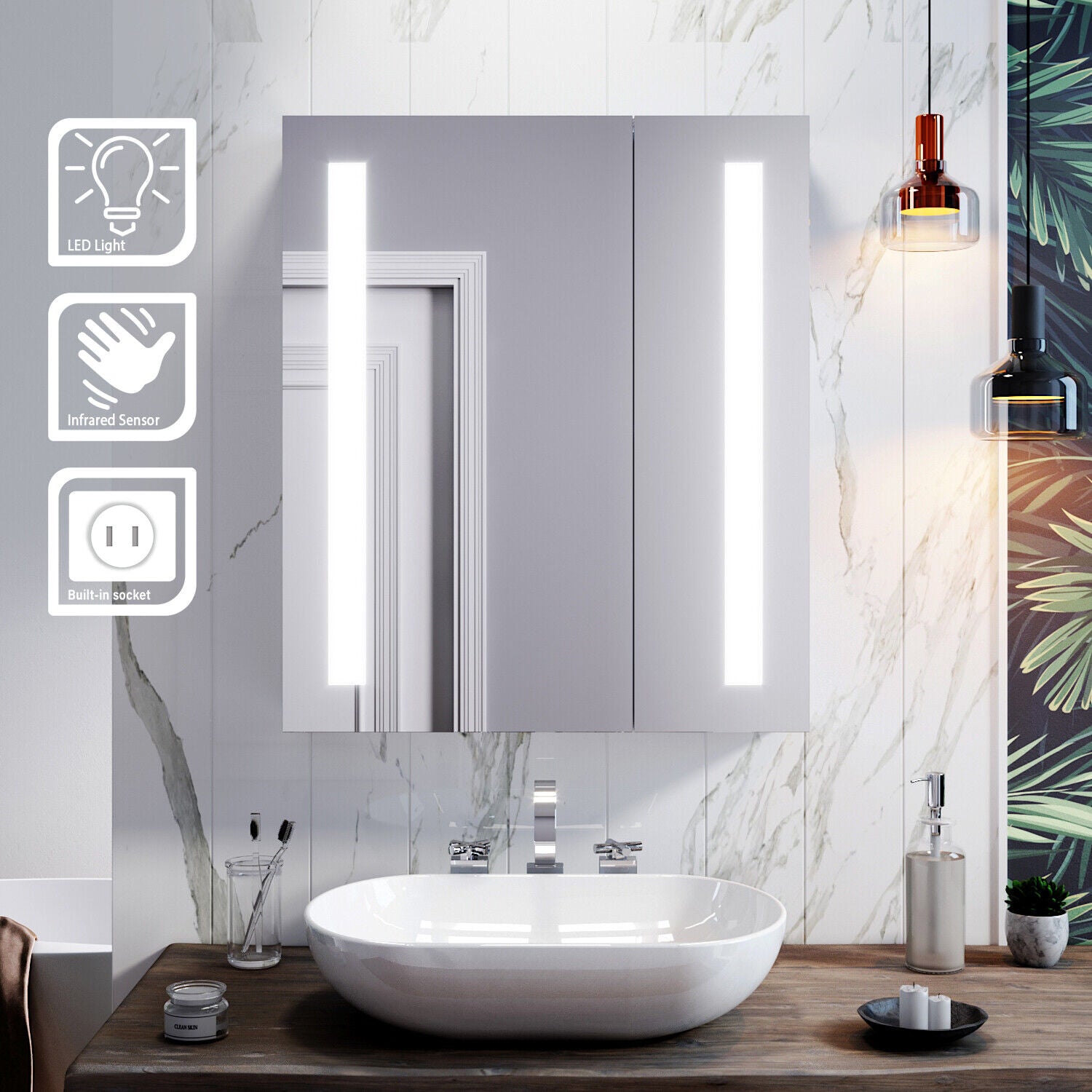 Bathroom Mirror Cabinet With LED Lights Demister/Infrared Sensor/Button Switch