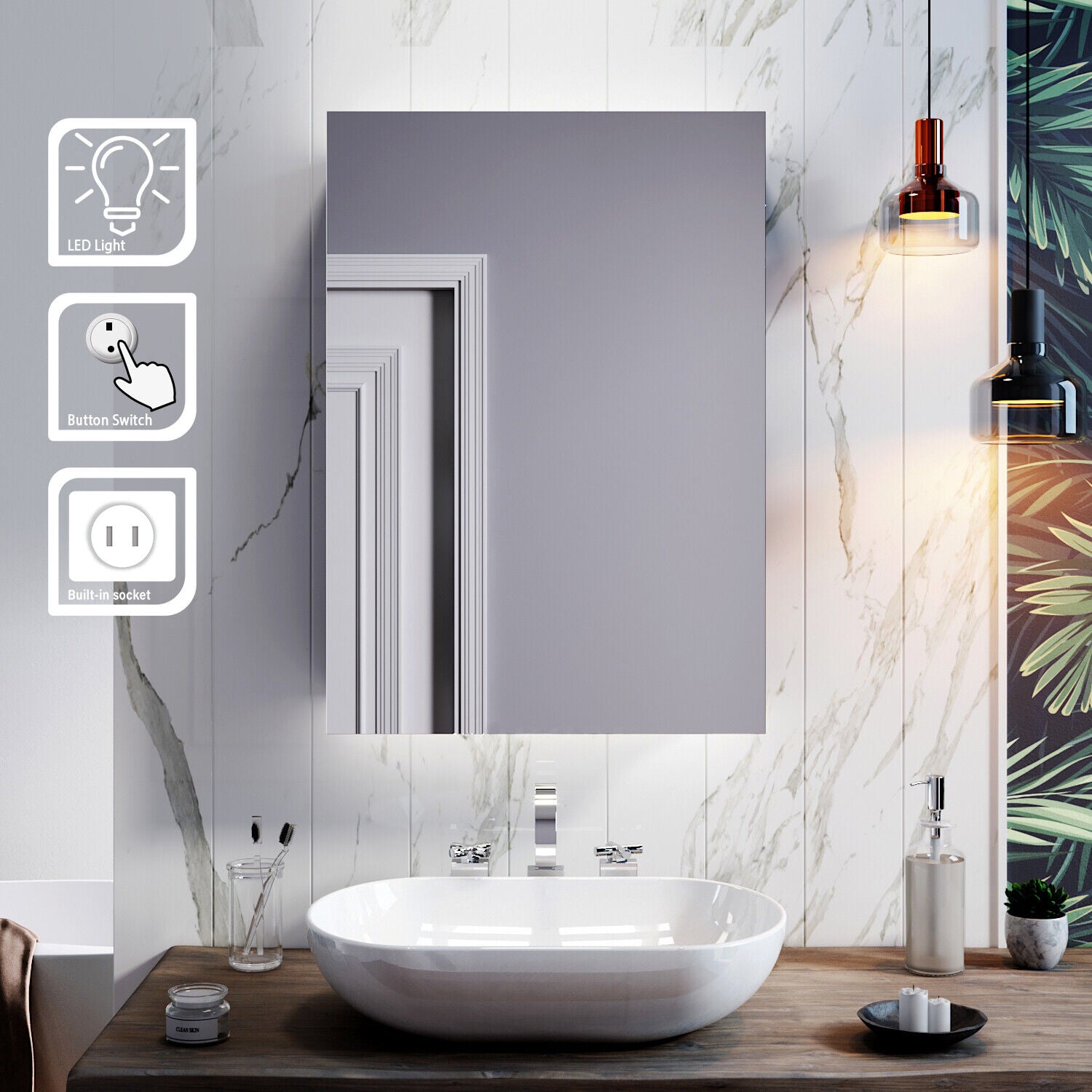 Bathroom Mirror Cabinet With LED Lights Demister/Infrared Sensor/Button Switch