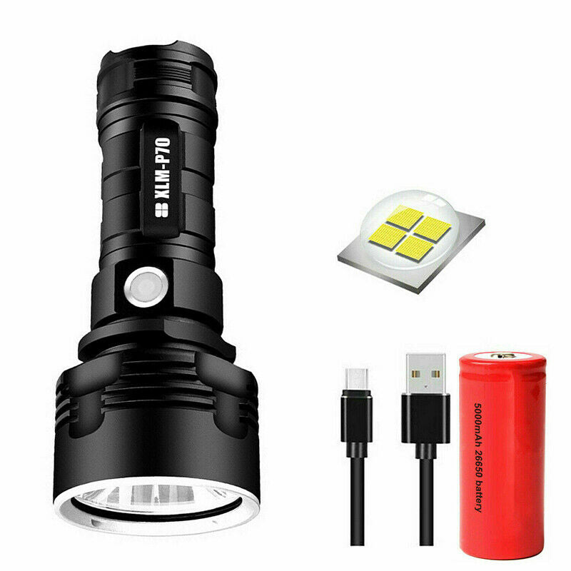 Rechargeable 120000 lumens P70 High Power LED Flashlight USB Torch + Battery UK