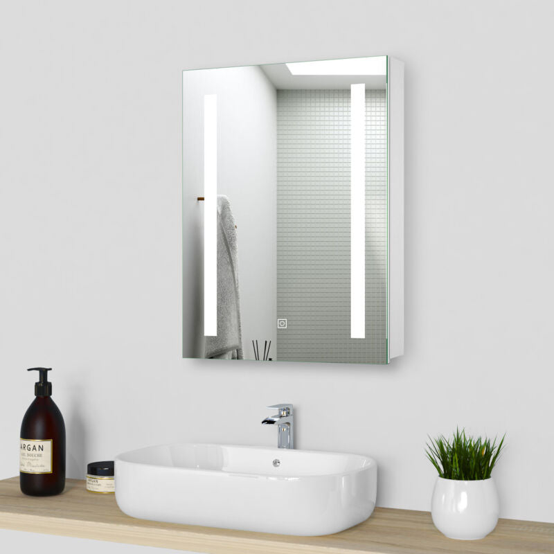 Bathroom Led Lighted Mirrored Cabinet with Shaver Socket Wall Hung Anti Mist