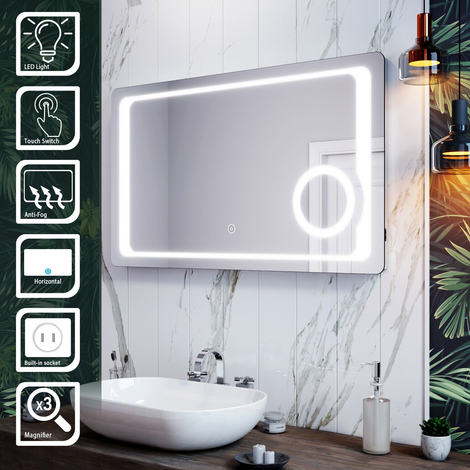 Illuminated LED Bathroom Mirror with Lights Touch Sensor Demister Anti-fog IP44