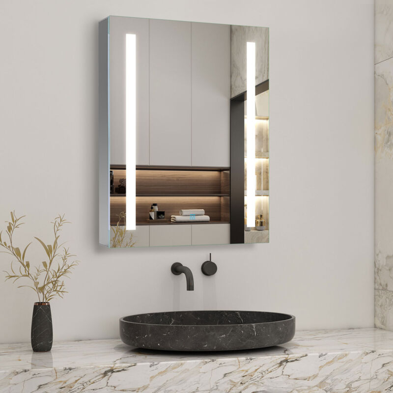 Bathroom Led Lighted Mirrored Cabinet with Shaver Socket Wall Hung Anti Mist