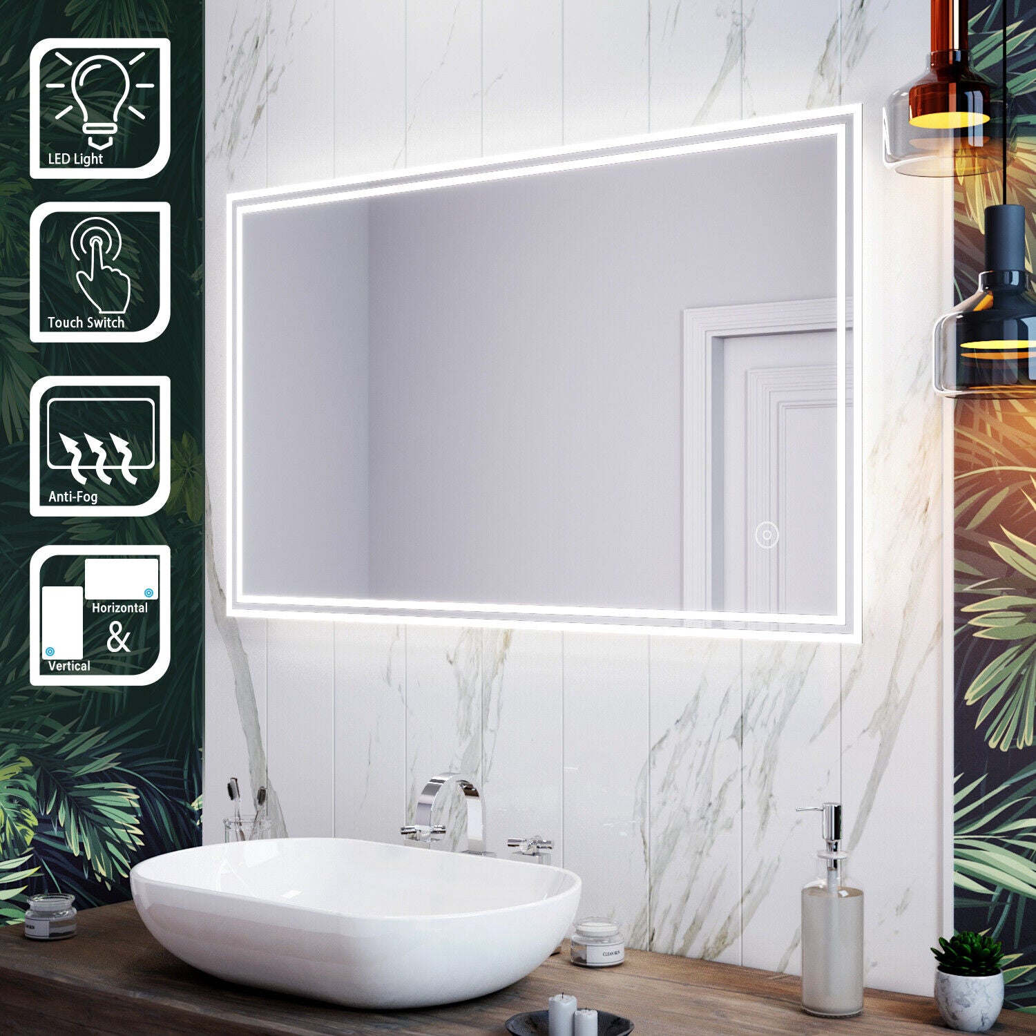 Illuminated LED Bathroom Mirror with Lights Touch Sensor Demister Anti-fog IP44