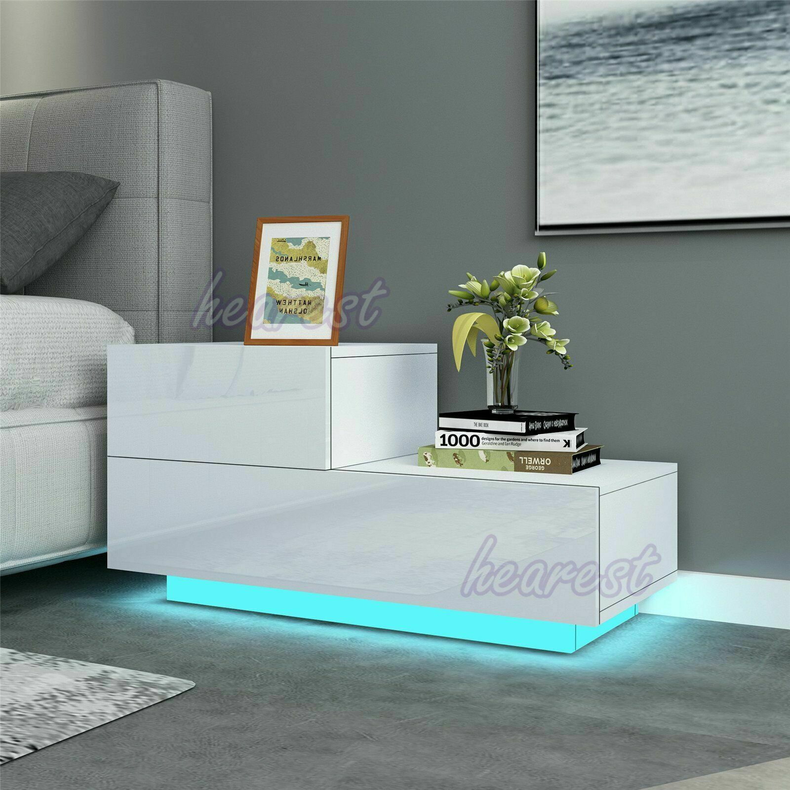 Modern TV Unit Cabinet TV Stand Sideboard - White High Gloss Front LED Lights