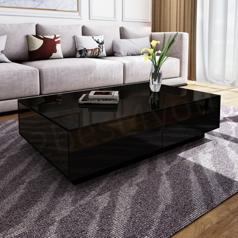 Modern High Gloss Coffee Table With Storage Drawer For Living Room White Black