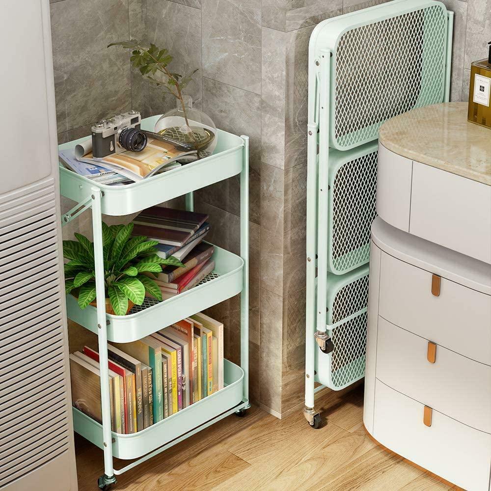 3 Tier Kitchen Trolley Cart Handle Slim Rolling Wheel Storage Basket Rack Salon