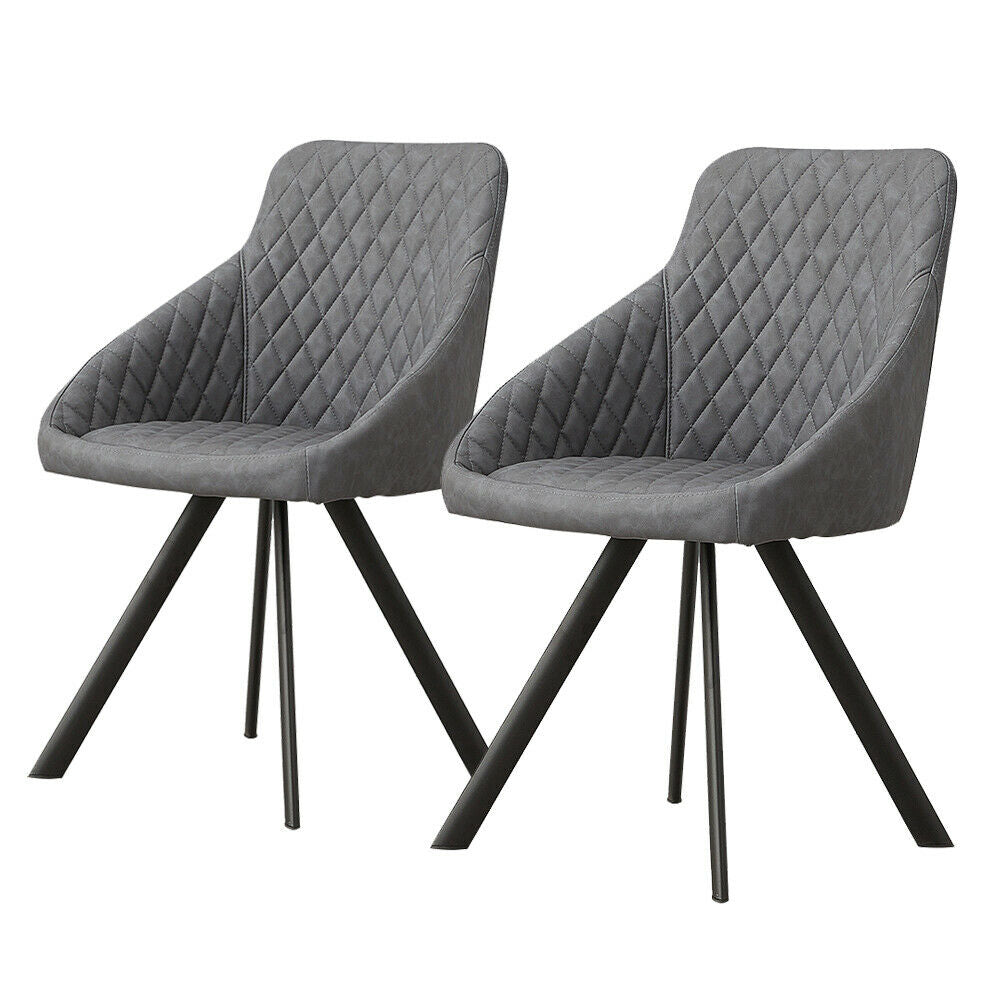 2X Brown/Grey Faux leather/Velvet Dining Chairs Set Kitchen Dining Room Chairs