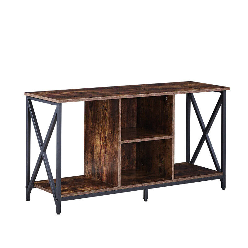 Brown Wooden TV Cabinet Metal Leg with Compartment Shelf Unit Industrial Style