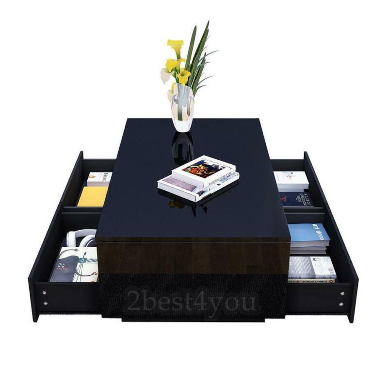Modern High Gloss Coffee Table With Storage Drawer For Living Room White Black