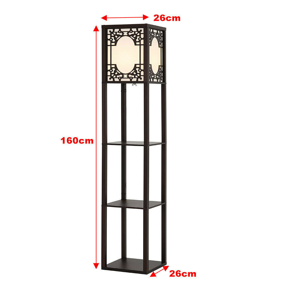 4 Tier Shelf Floor Lamp w/ Shade Standing Light Open Shelves Storage Living Room