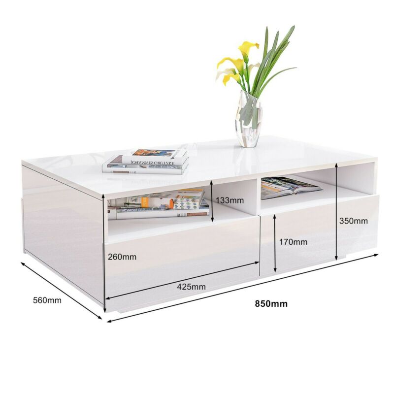 Modern High Gloss Coffee Table With Storage Drawer For Living Room White Black