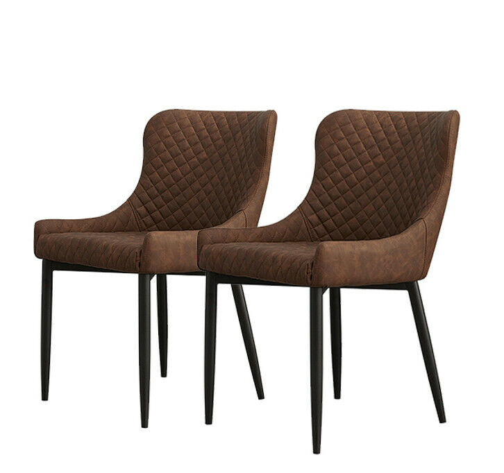 2X Brown/Grey Faux leather/Velvet Dining Chairs Set Kitchen Dining Room Chairs