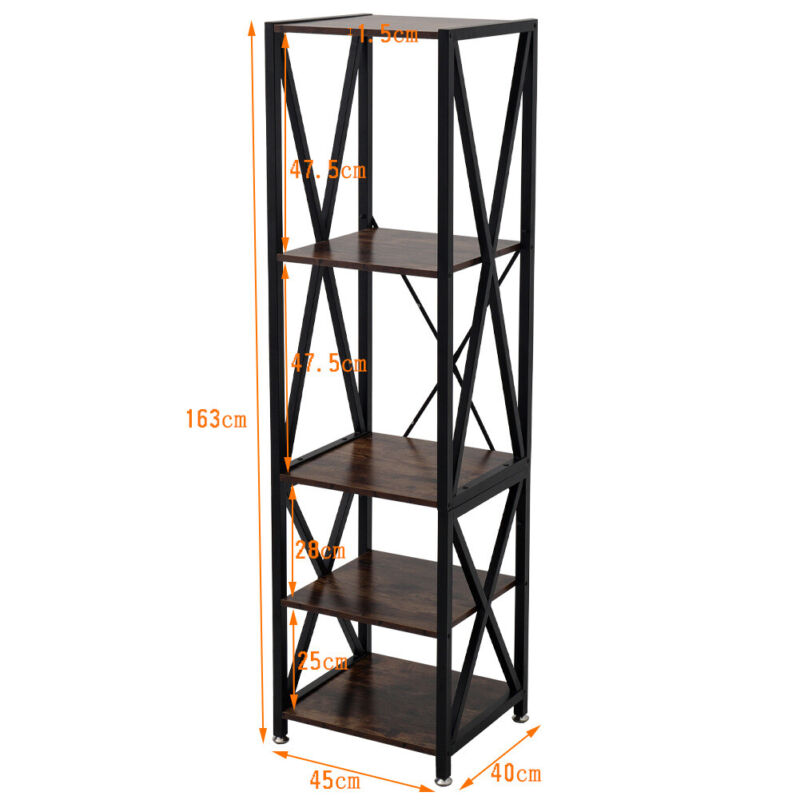 Industrial Metal Bookshelf 5 Tiers Ladder Shelf Display Rack Storage Shelving UK