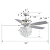 52" LED Crystal Ceiling Fan Light Retractable Blades Chandelier + Remote Control