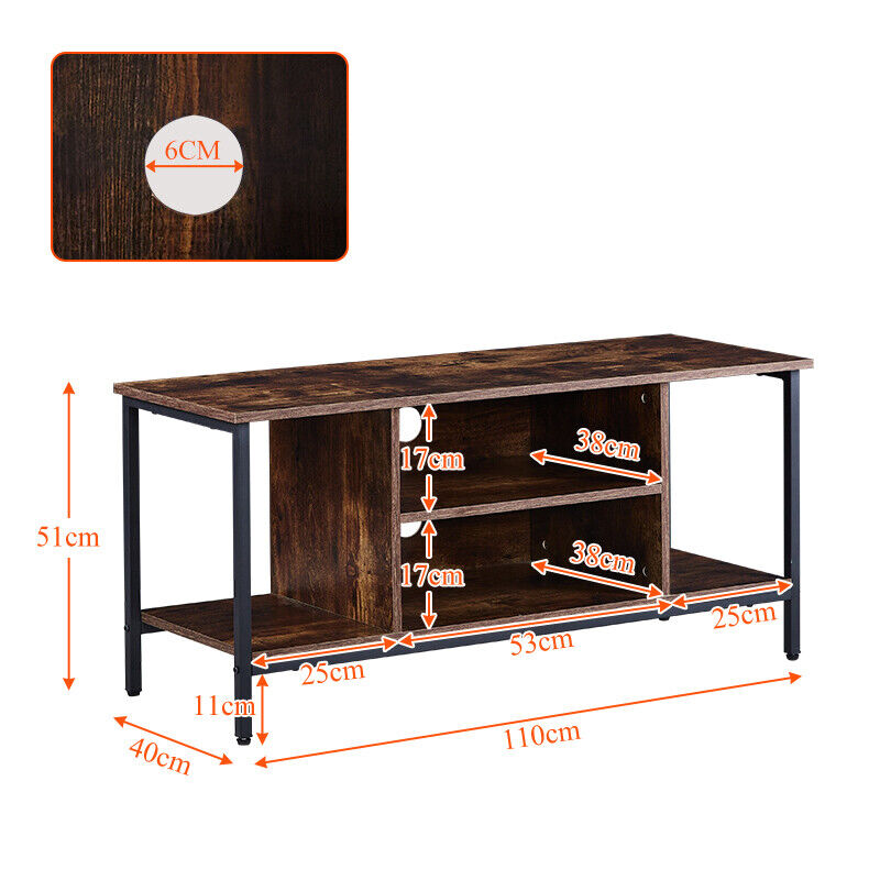Industrial TV Unit TV Stand Cabinet With Shelf Metal Frame Living Room Wood