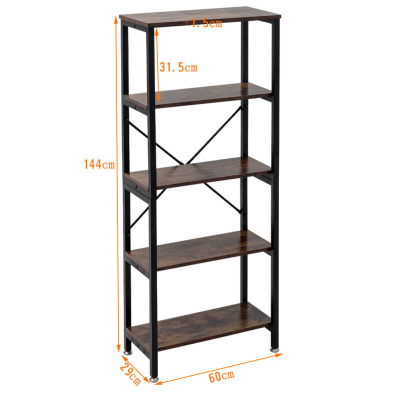 Industrial Metal Bookshelf 5 Tiers Ladder Shelf Display Rack Storage Shelving UK