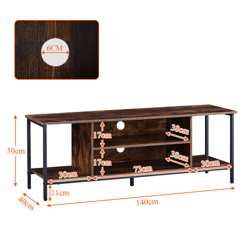Industrial TV Unit TV Stand Cabinet With Shelf Metal Frame Living Room Wood