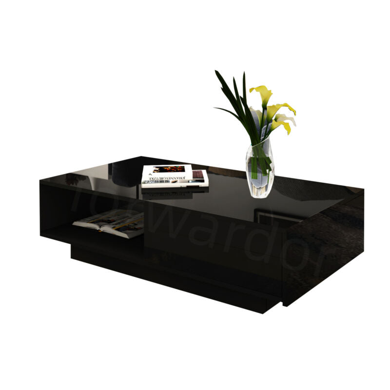Modern High Gloss Coffee Table With Storage Drawer For Living Room White Black
