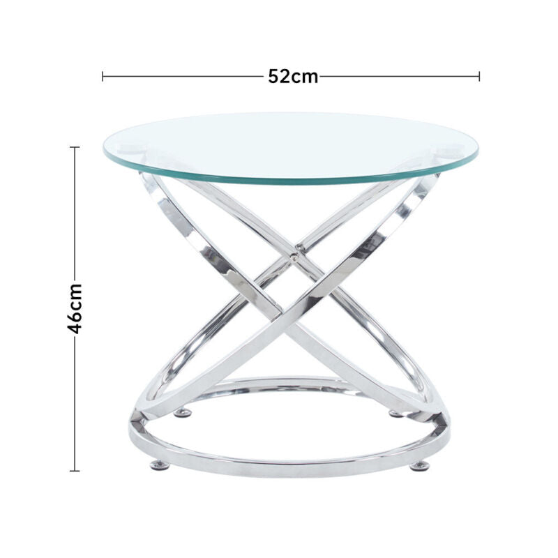 Round Sliver/Gold&Clear Glass Sofa Side Table Coffee Snack EndTable Beside Table