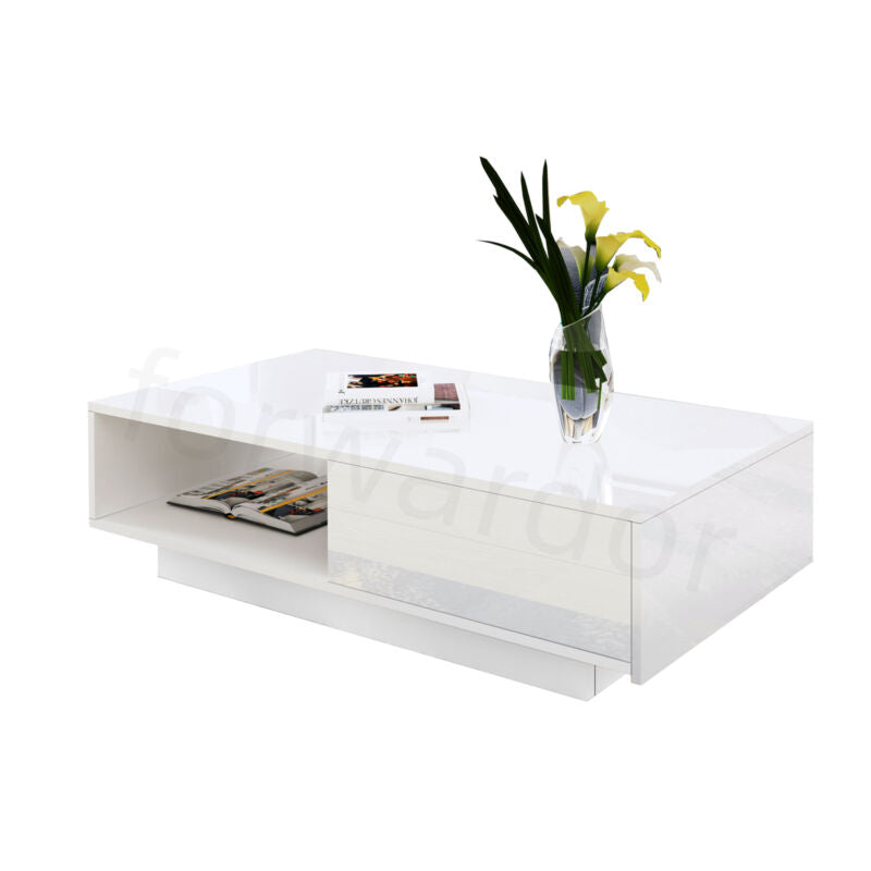 Modern High Gloss Coffee Table With Storage Drawer For Living Room White Black