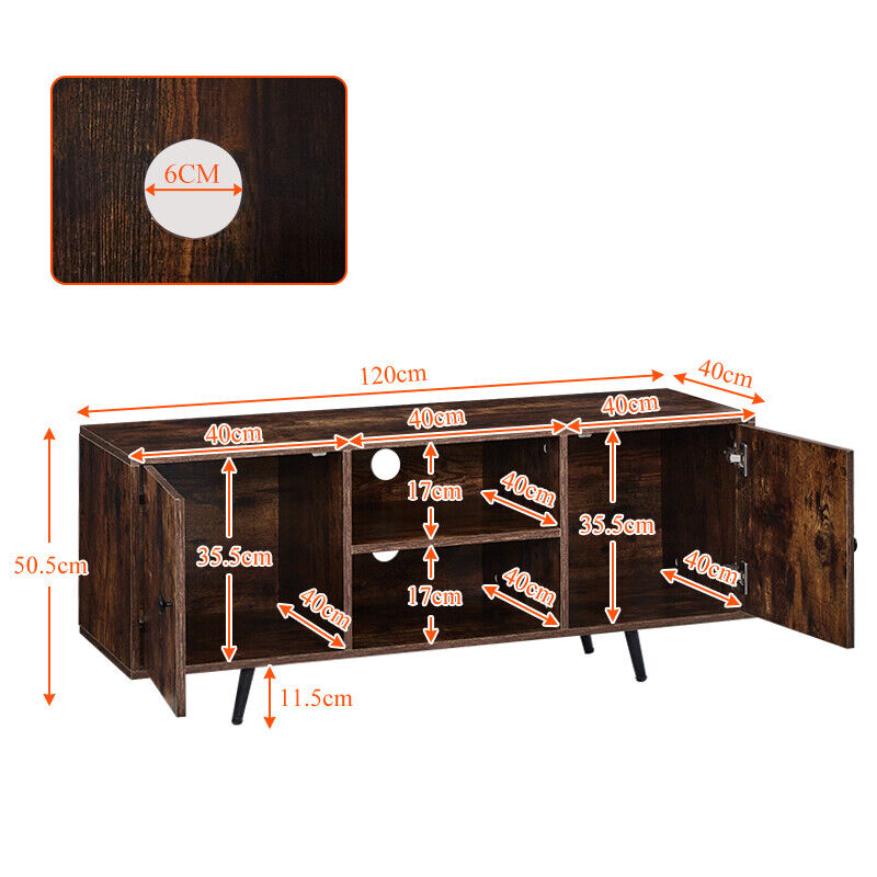 Industrial TV Unit TV Stand Cabinet With Shelf Metal Frame Living Room Wood