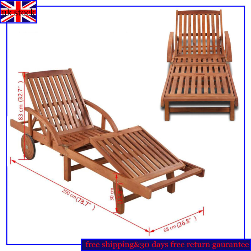Foldable Sun Lounger Wooden Garden Deck Chair Sunbed Outdoor Patio Recliner New