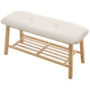 2 Tier Wooden Shoe Rack Storage Bench Bed End Stool Velvet Fabric Padded Seat