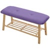 2 Tier Wooden Shoe Rack Storage Bench Bed End Stool Velvet Fabric Padded Seat