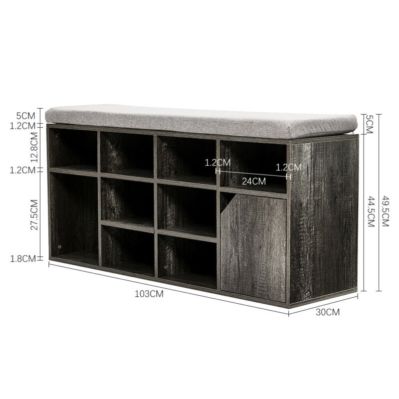 Hallway Shoe Cabinet Bench Storage Shoes Rack Unit Cupboard Cushion Padded Seat