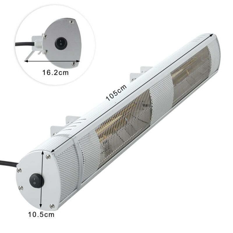 Wall-Mounted/Hanging Electric Patio Heater Infrared Garden Outdoor Heat Settings