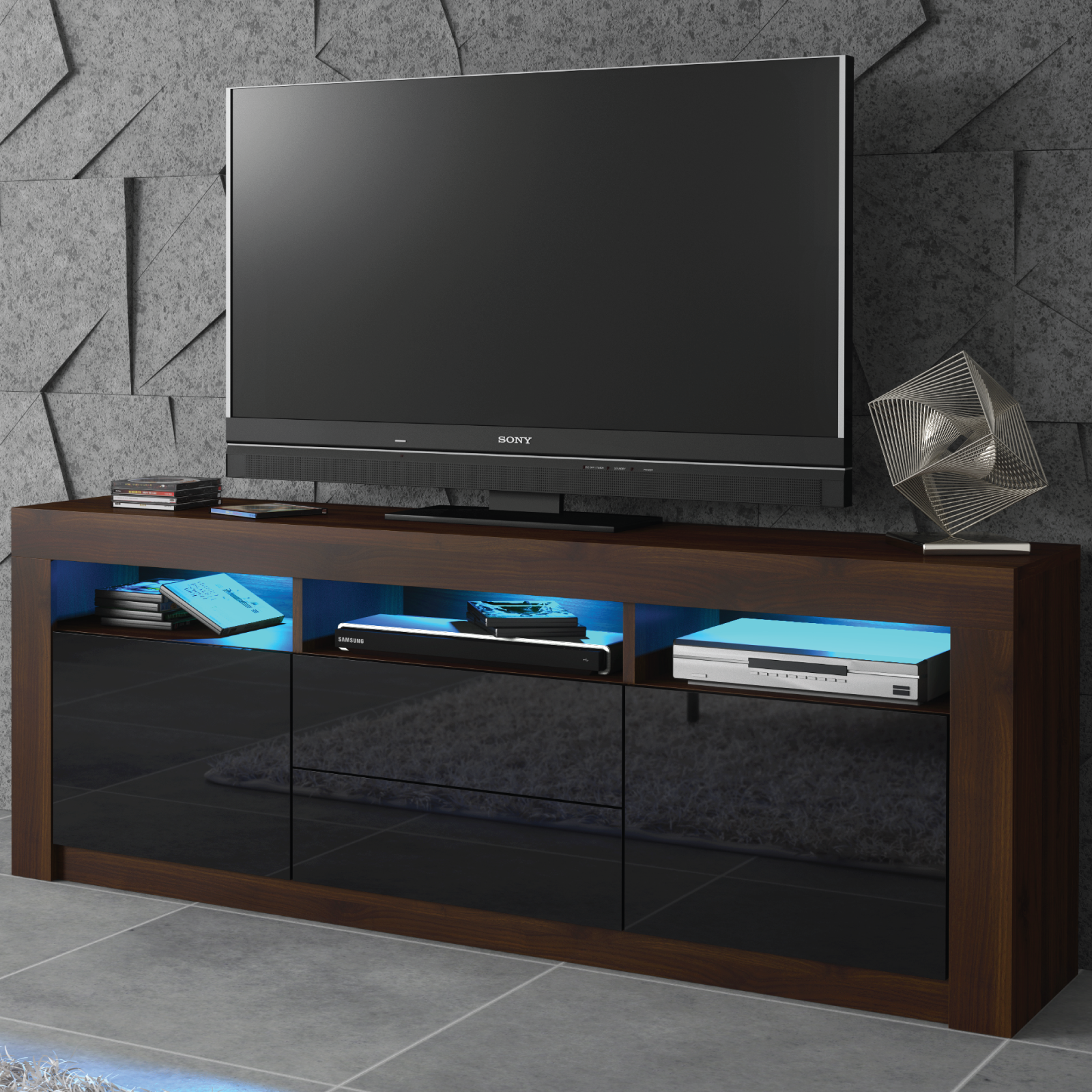 TV Unit 160cm Modern Cabinet Stand Sideboard High Gloss/Matt Doors With Free LED