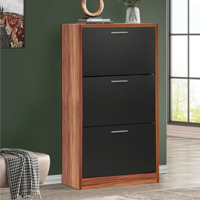 3 Drawer Shoe Cabinet Storage Cupboard Unit Shoe Rack Wooden Stand Org Quildinc