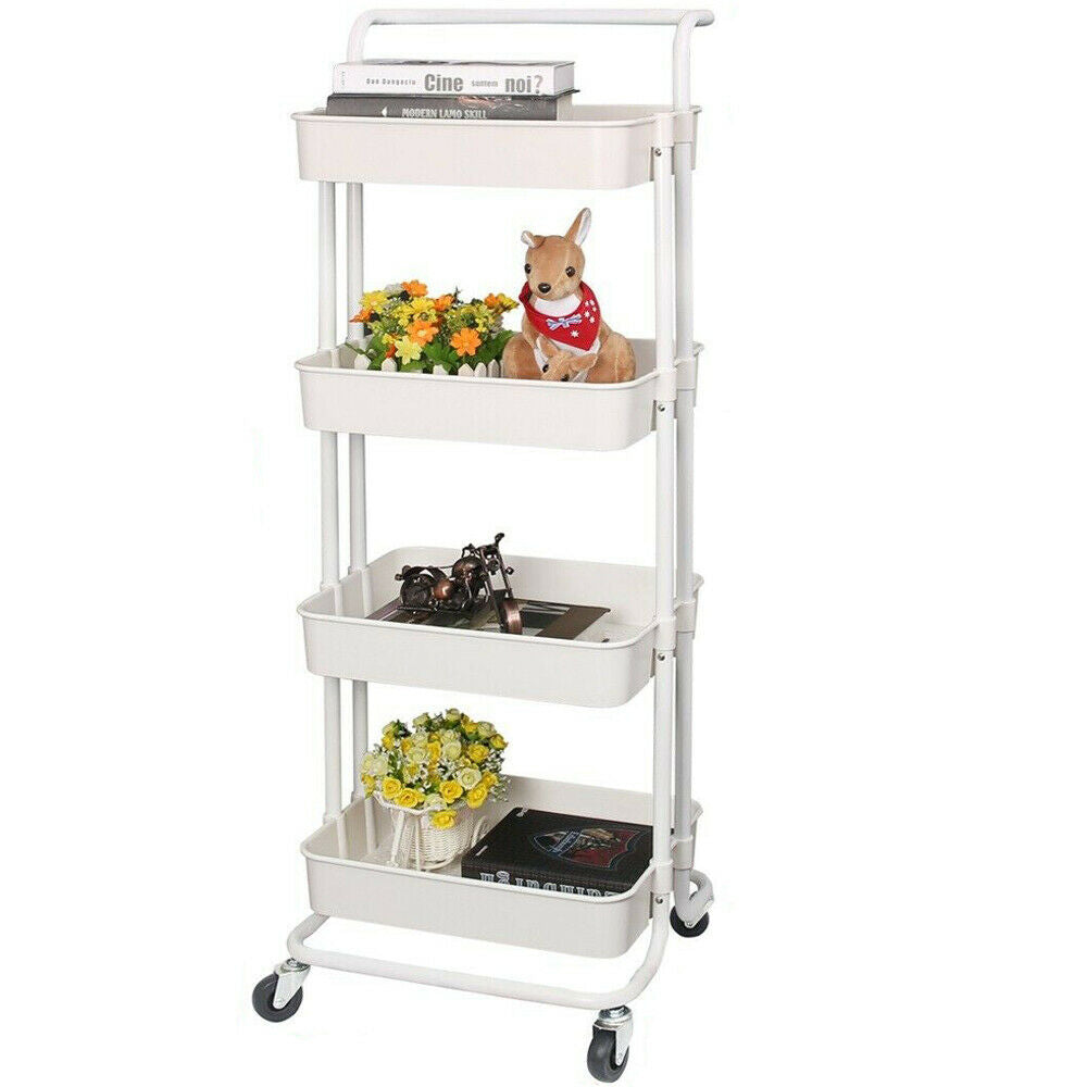 Portable Kitchen Trolley Cart Slim Rolling 3/4 Tier Storage Rack Trolley +Wheels