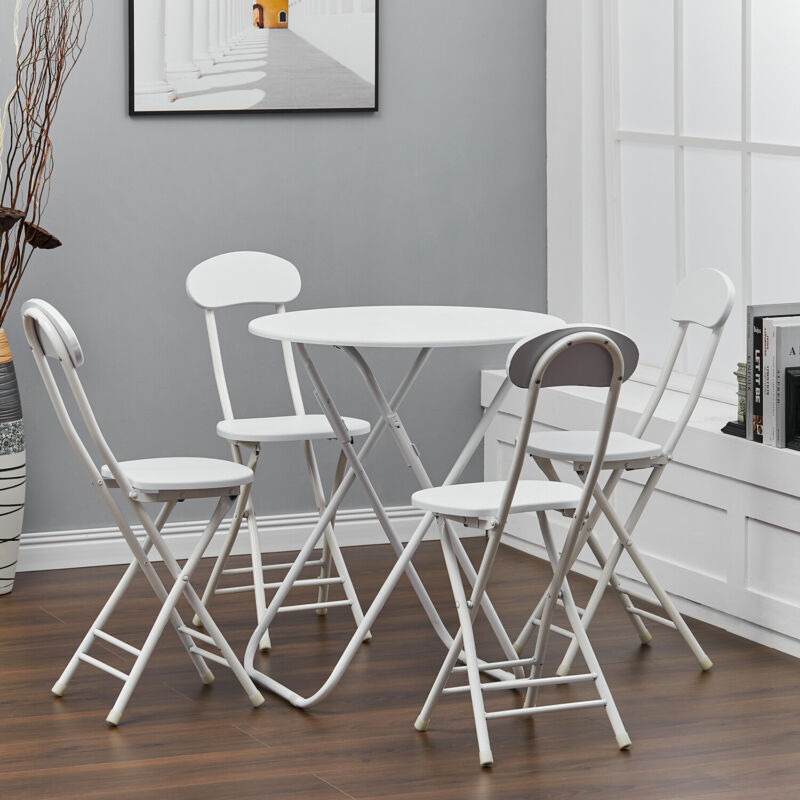 Kitchen Breakfast Bar Round Folding Table 2/4 Chairs Dining Room Space Saver UK