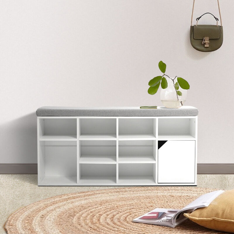 Wooden Shoe Bench with Cushion Shoes Storage Bench Padded Seat Shelves Drawers