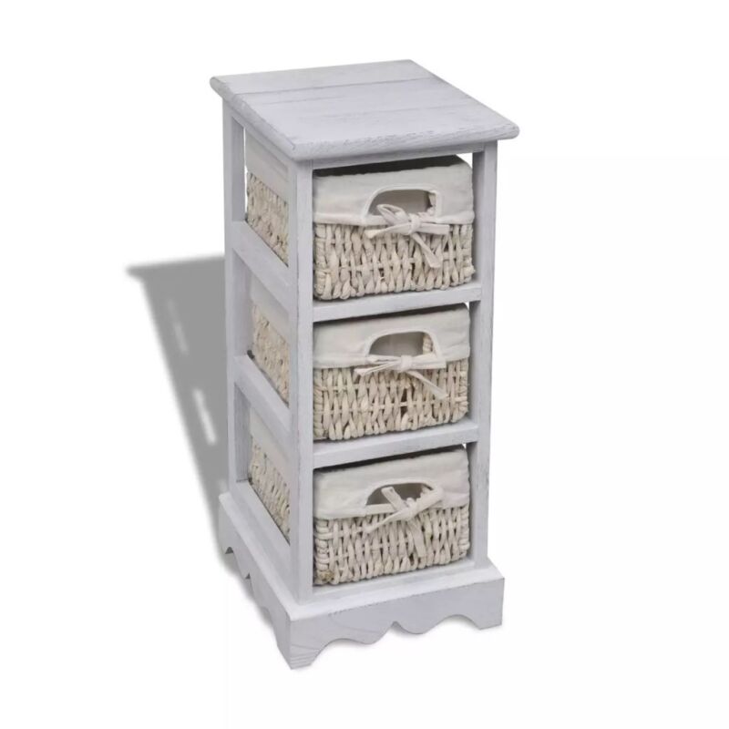 Shabby Chic Wicker Drawers Basket Storage Sideboard Wooden Bedside Cabinet Table