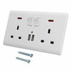 Double Wall Plug Socket 2 Gang 13A w/ USB Charger Port Outlets Black/White Plate
