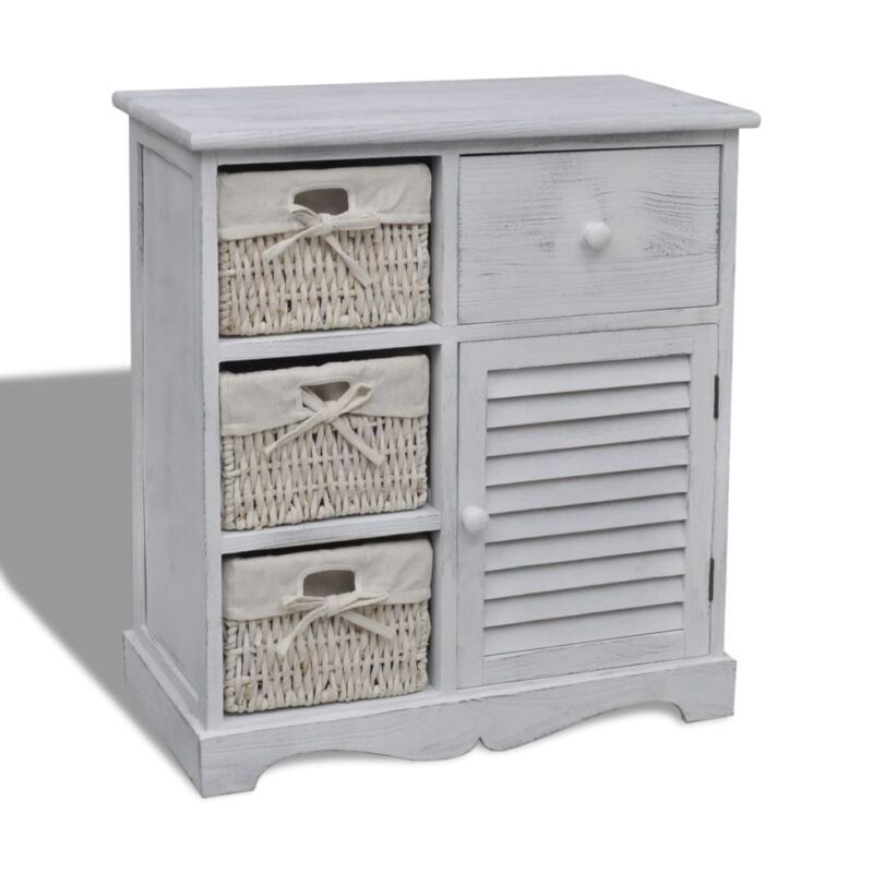 Shabby Chic Wicker Drawers Basket Storage Sideboard Wooden Bedside Cabinet Table